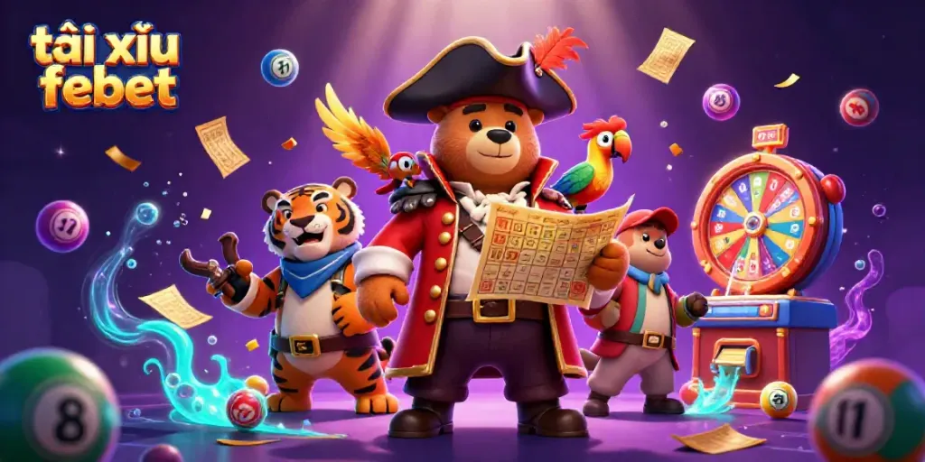 Engage in gaming excitement with tài xỉu febet featuring colorful dynamic lottery elements and characters.