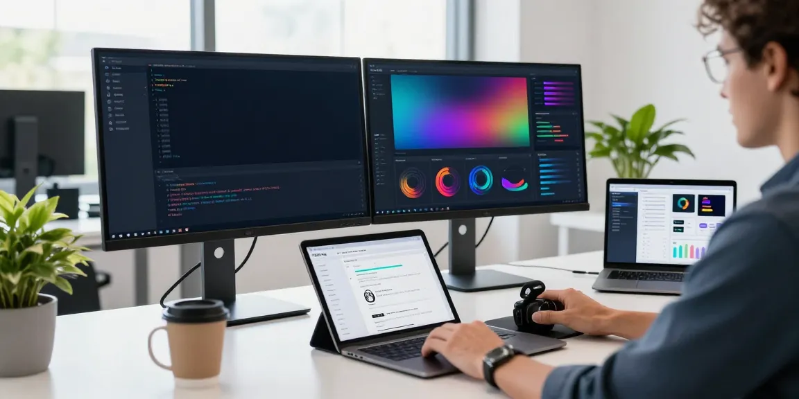 Focused developer using a free AI visibility checker in a modern tech workspace