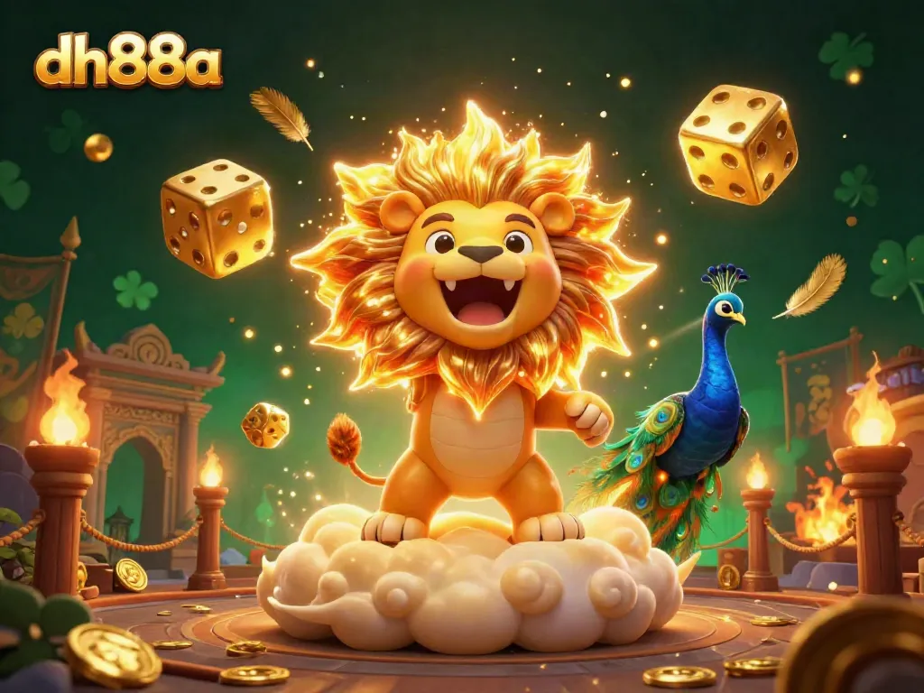 Experience the excitement of dh88a with vibrant casino elements and roaring lion in 3D art.