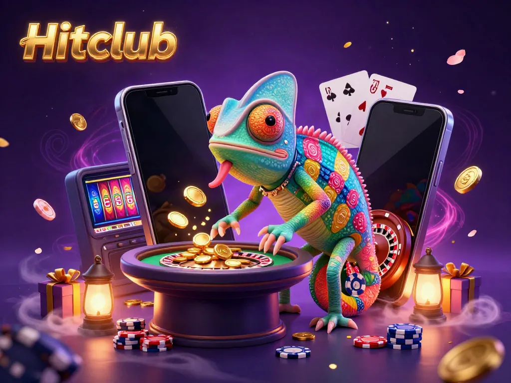 Experience Hitclub through vibrant virtual casino elements and a dynamic chameleon owner.
