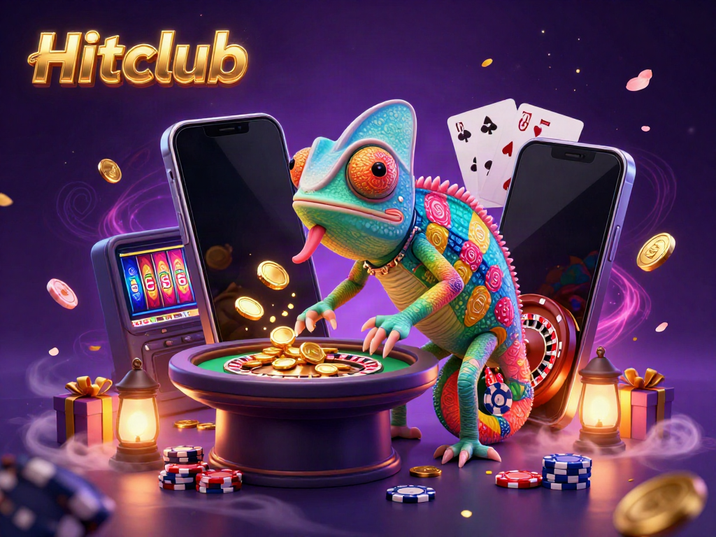 Experience Hitclub through vibrant virtual casino elements and a dynamic chameleon owner.