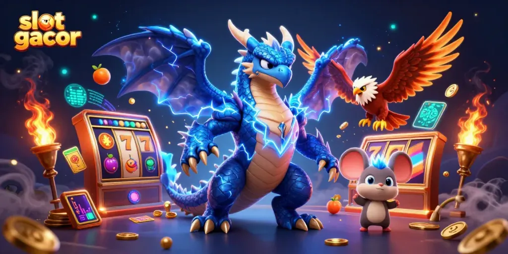 Experience the thrill of slot gacor with dynamic 3D casino characters and gaming elements.