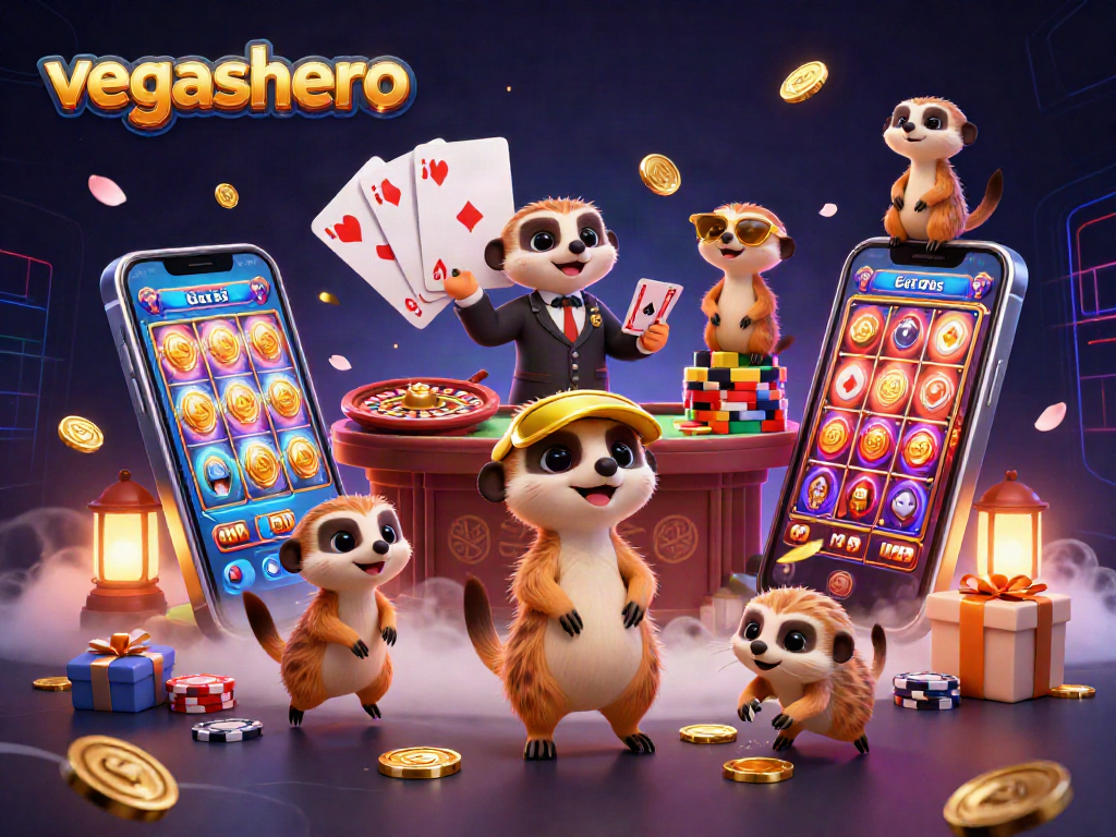 Experience the excitement at VegasHero casino with dynamic meerkats engaged in thrilling gaming action.